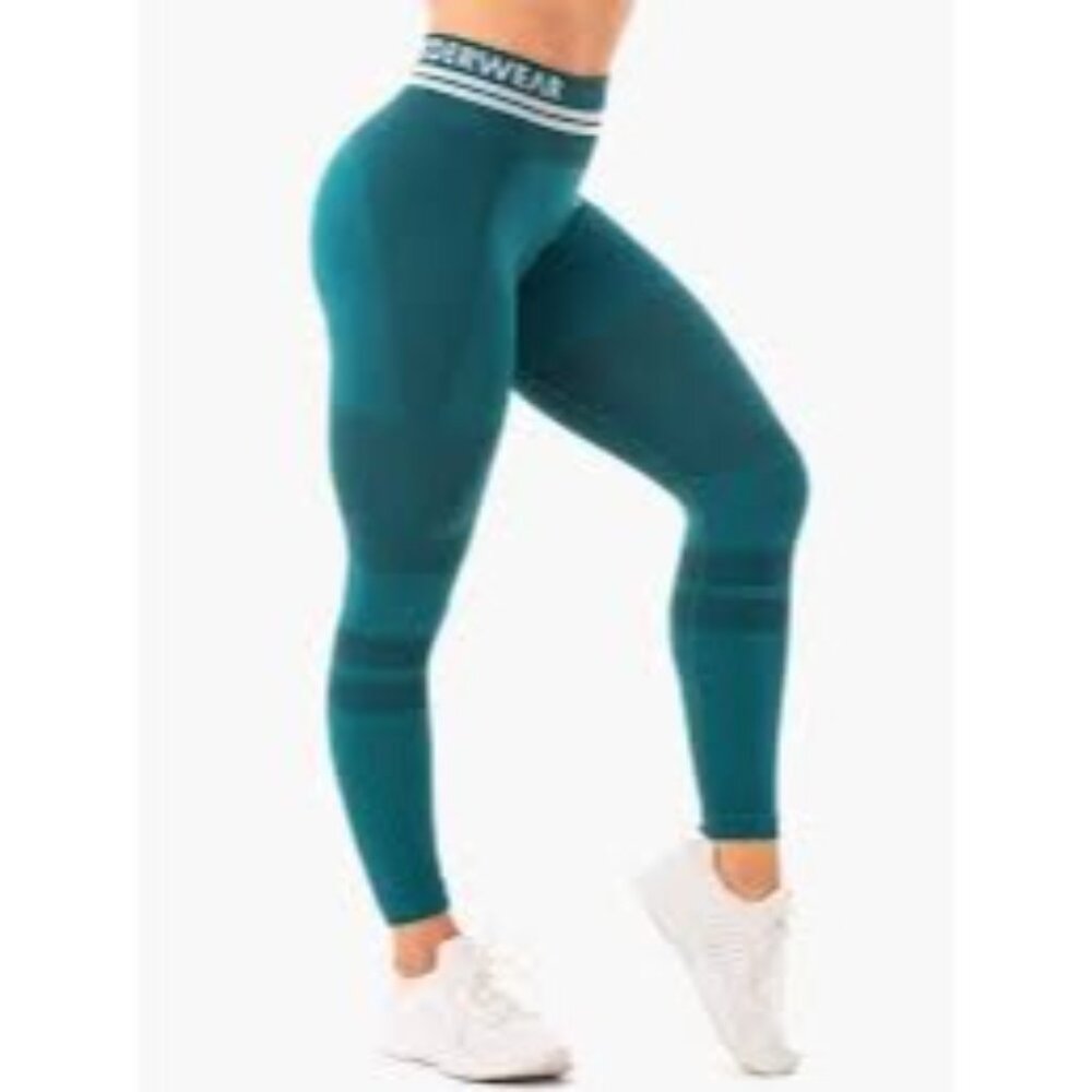 Ryderwear Women's Seamless Compression Leggings – Teal High-Waisted Size S